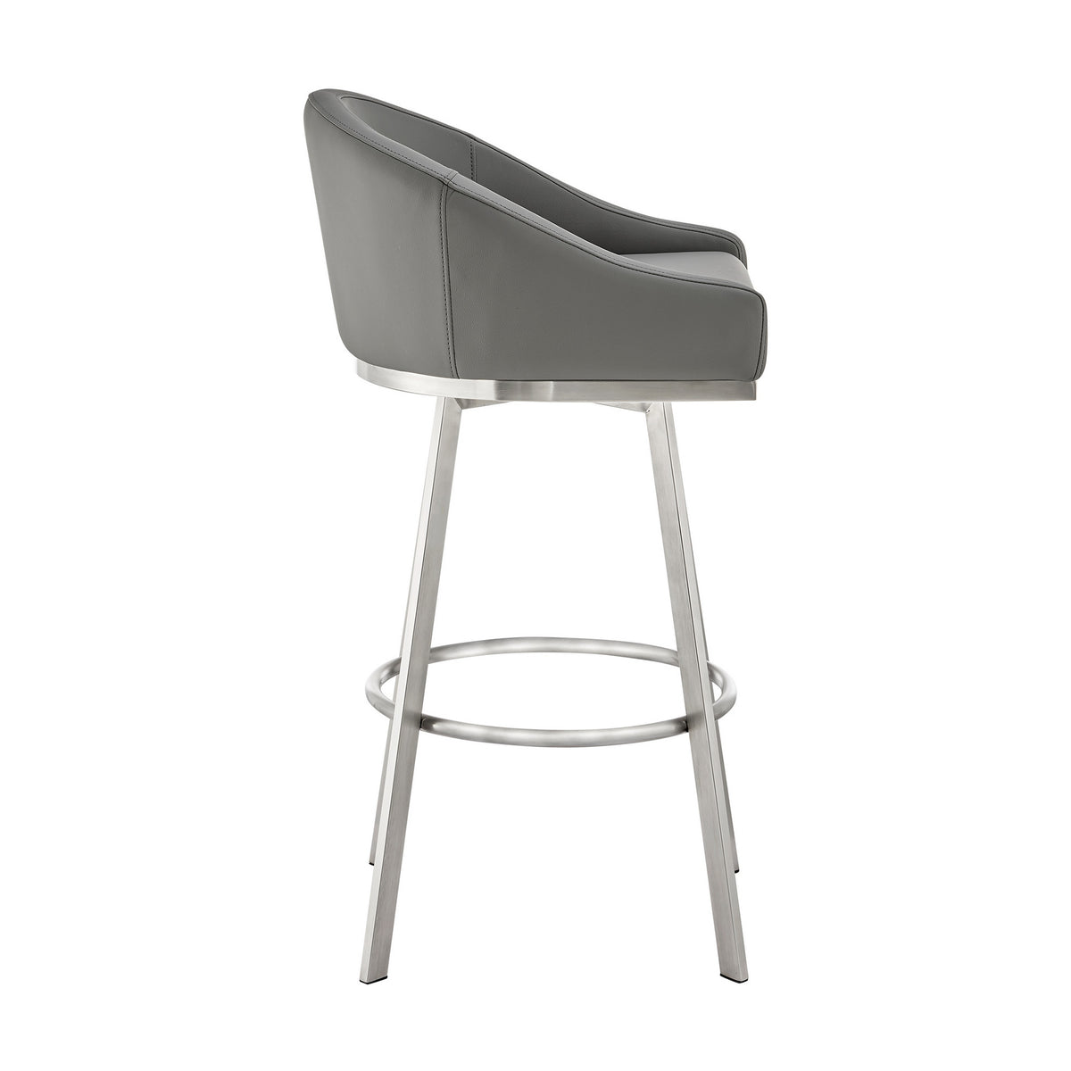 Dalza 30 Inch Swivel Barstool Chair, Cushioned Open Back, Gray Faux Leather - BM313650