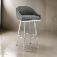 Dalza 30 Inch Swivel Barstool Chair, Cushioned Open Back, Gray Faux Leather - BM313650