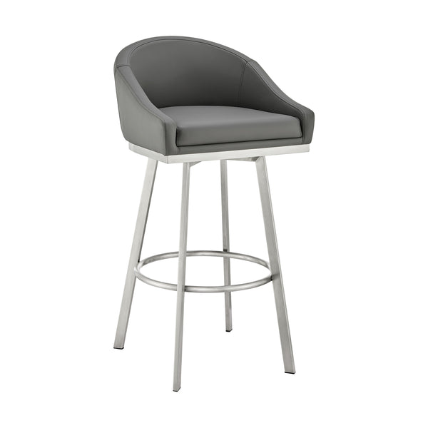 Dalza 30 Inch Swivel Barstool Chair, Cushioned Open Back, Gray Faux Leather - BM313650