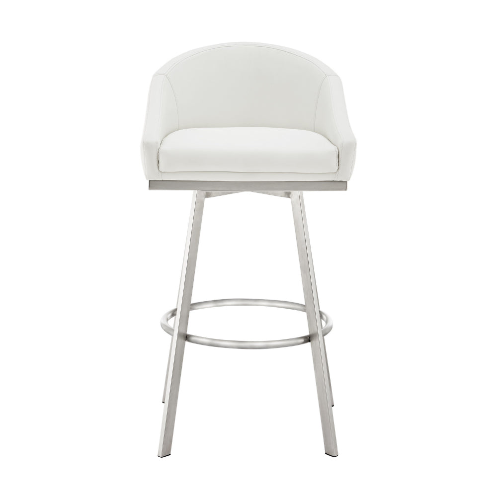 Dalza 26 Inch Swivel Counter Stool Chair, Cushioned, White Faux Leather - BM313651