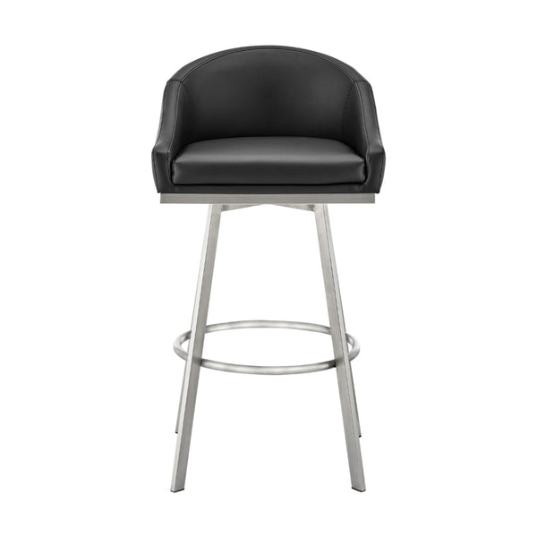 Dalza 26 Inch Swivel Counter Stool Chair, Cushioned, Black Faux Leather - BM313652