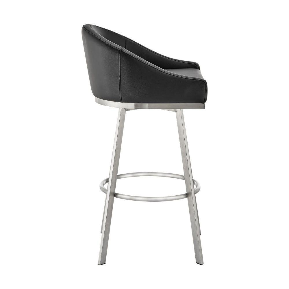 Dalza 26 Inch Swivel Counter Stool Chair, Cushioned, Black Faux Leather - BM313652