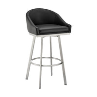 Dalza 26 Inch Swivel Counter Stool Chair, Cushioned, Black Faux Leather - BM313652