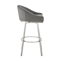 Dalza 26 Inch Swivel Counter Stool Chair, Cushioned Back, Gray Faux Leather - BM313653