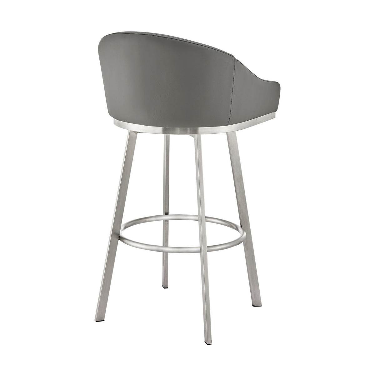 Dalza 26 Inch Swivel Counter Stool Chair, Cushioned Back, Gray Faux Leather - BM313653