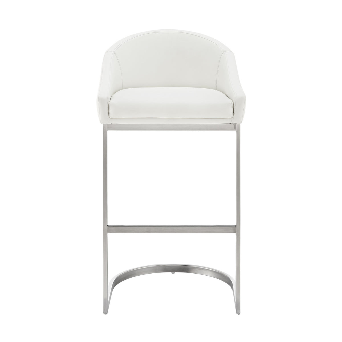 Holo 26 Inch Counter Stool Chair, Metal Cantilever Base, White Faux Leather - BM313654