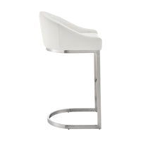 Holo 26 Inch Counter Stool Chair, Metal Cantilever Base, White Faux Leather - BM313654