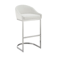 Holo 26 Inch Counter Stool Chair, Metal Cantilever Base, White Faux Leather - BM313654