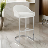 Holo 26 Inch Counter Stool Chair, Metal Cantilever Base, White Faux Leather - BM313654