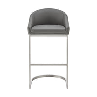 Holo 26 Inch Counter Stool Chair, Metal Cantilever Base, Gray Faux Leather - BM313655