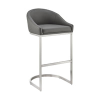 Holo 26 Inch Counter Stool Chair, Metal Cantilever Base, Gray Faux Leather - BM313655