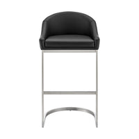 Holo 26 Inch Counter Stool Chair, Metal Cantilever Base, Black Faux Leather - BM313656