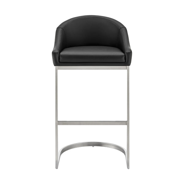 Holo 26 Inch Counter Stool Chair, Metal Cantilever Base, Black Faux Leather - BM313656