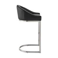 Holo 26 Inch Counter Stool Chair, Metal Cantilever Base, Black Faux Leather - BM313656