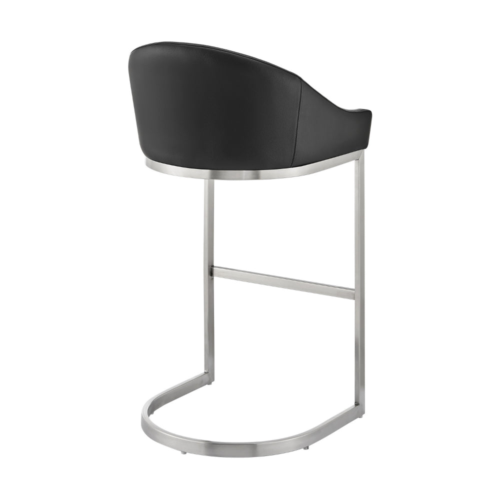 Holo 26 Inch Counter Stool Chair, Metal Cantilever Base, Black Faux Leather - BM313656