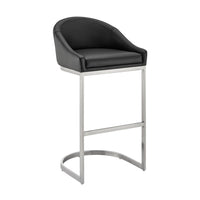 Holo 26 Inch Counter Stool Chair, Metal Cantilever Base, Black Faux Leather - BM313656