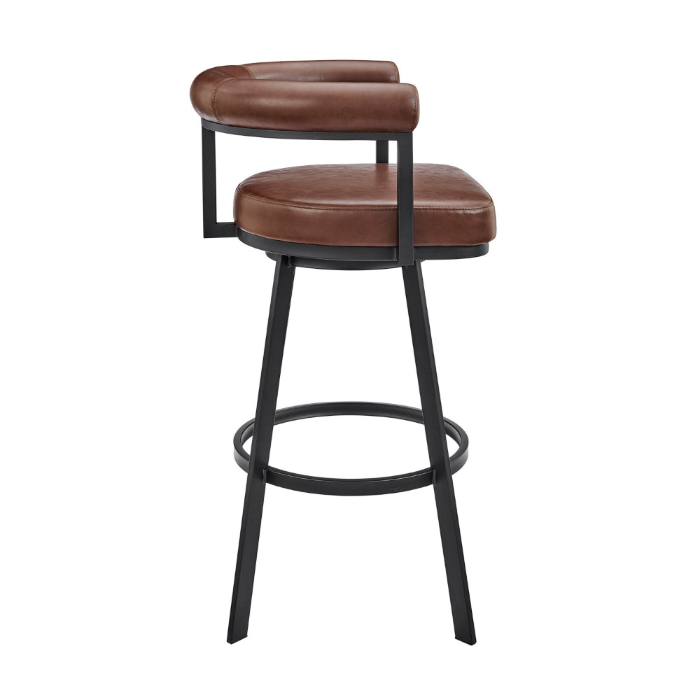 Weni 26 Inch Swivel Counter Stool Chair, Barrel Open Back, Black, Brown - BM313657