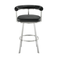 Weni 26 Inch Swivel Counter Stool Chair, Barrel Open Back, Chrome, Black - BM313658