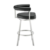 Weni 26 Inch Swivel Counter Stool Chair, Barrel Open Back, Chrome, Black - BM313658