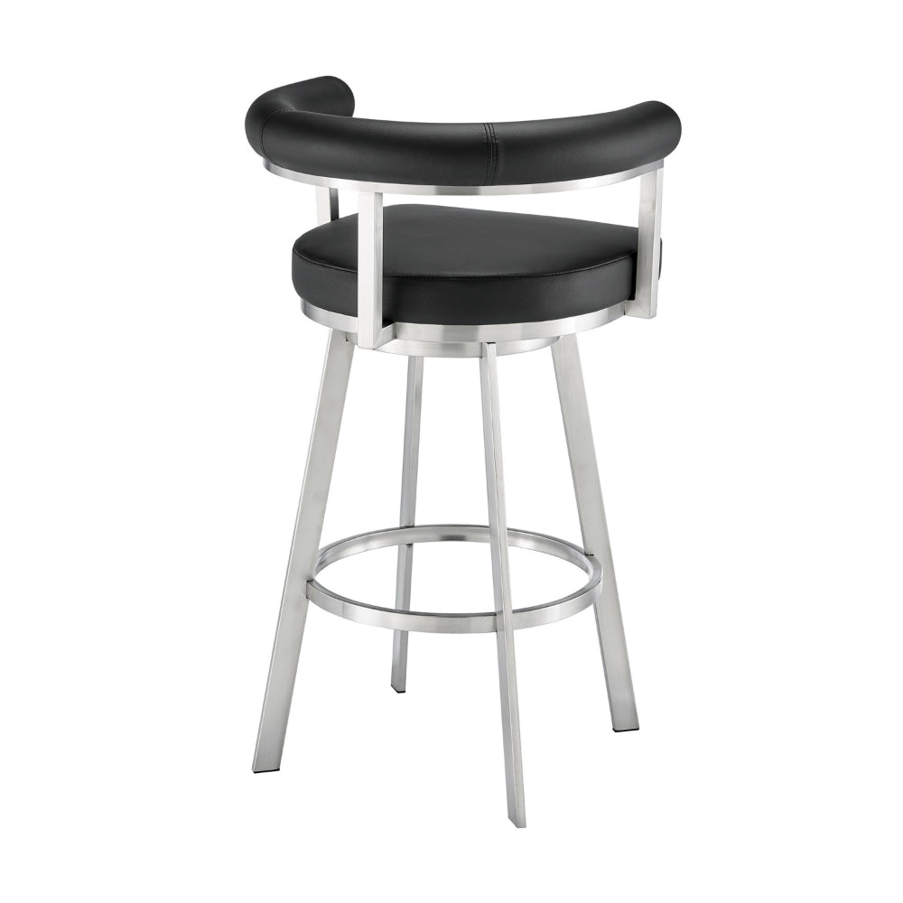 Weni 26 Inch Swivel Counter Stool Chair, Barrel Open Back, Chrome, Black - BM313658