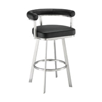 Weni 26 Inch Swivel Counter Stool Chair, Barrel Open Back, Chrome, Black - BM313658