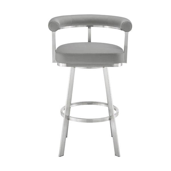 Weni 26 Inch Swivel Counter Stool, Barrel Open Back, Light Gray, Chrome - BM313659