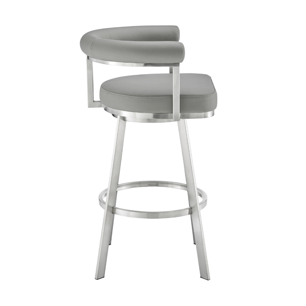 Weni 26 Inch Swivel Counter Stool, Barrel Open Back, Light Gray, Chrome - BM313659