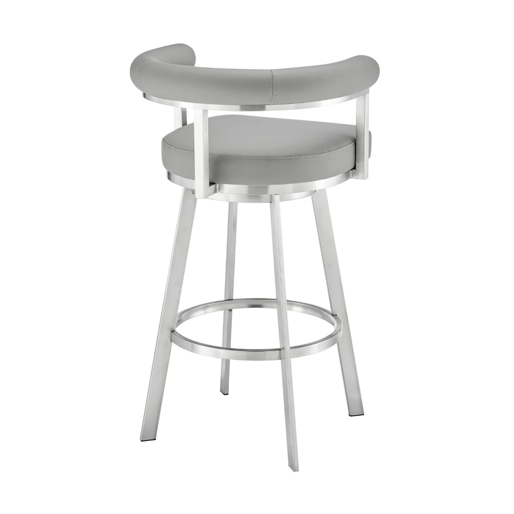 Weni 26 Inch Swivel Counter Stool, Barrel Open Back, Light Gray, Chrome - BM313659