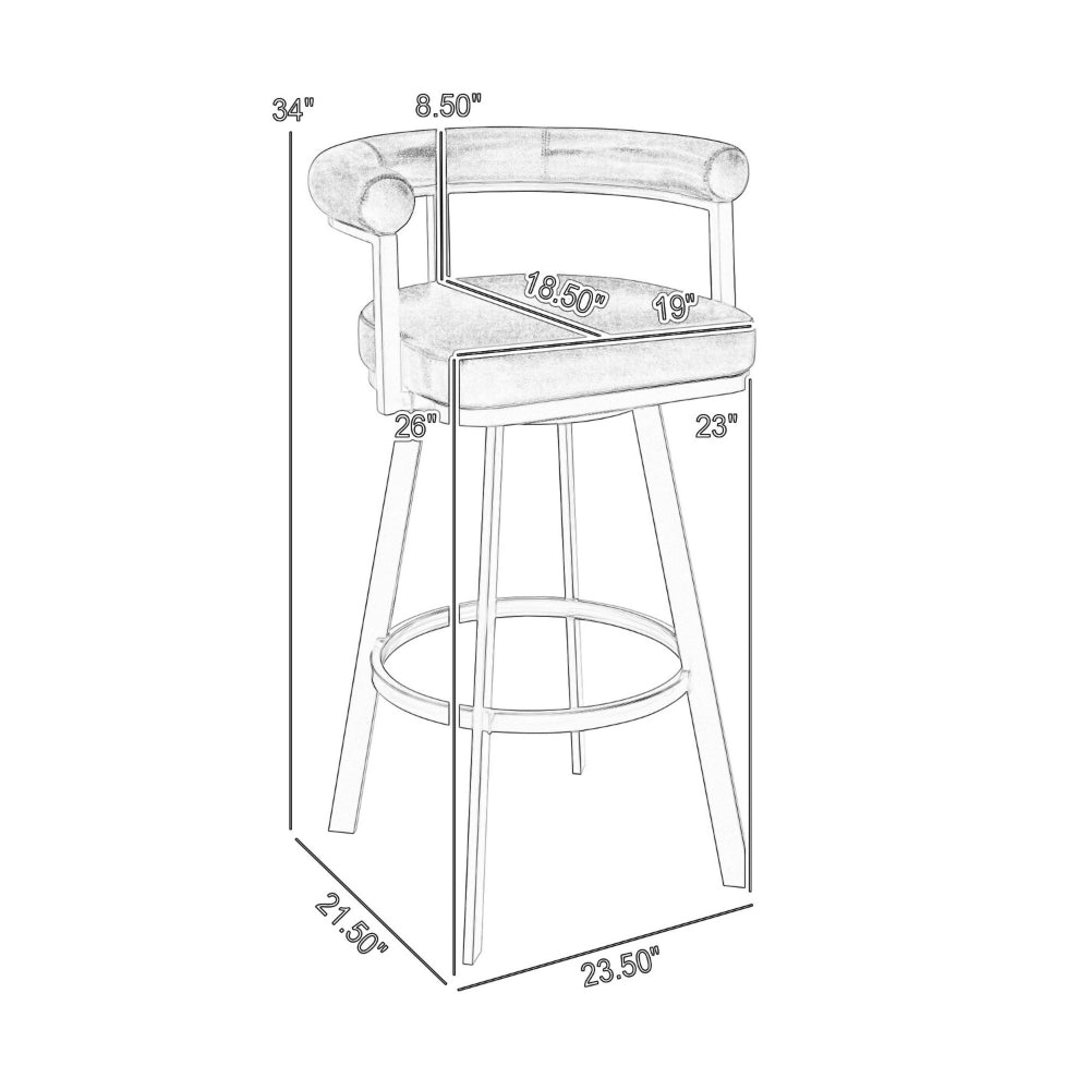 Weni 26 Inch Swivel Counter Stool, Barrel Open Back, Light Gray, Chrome - BM313659