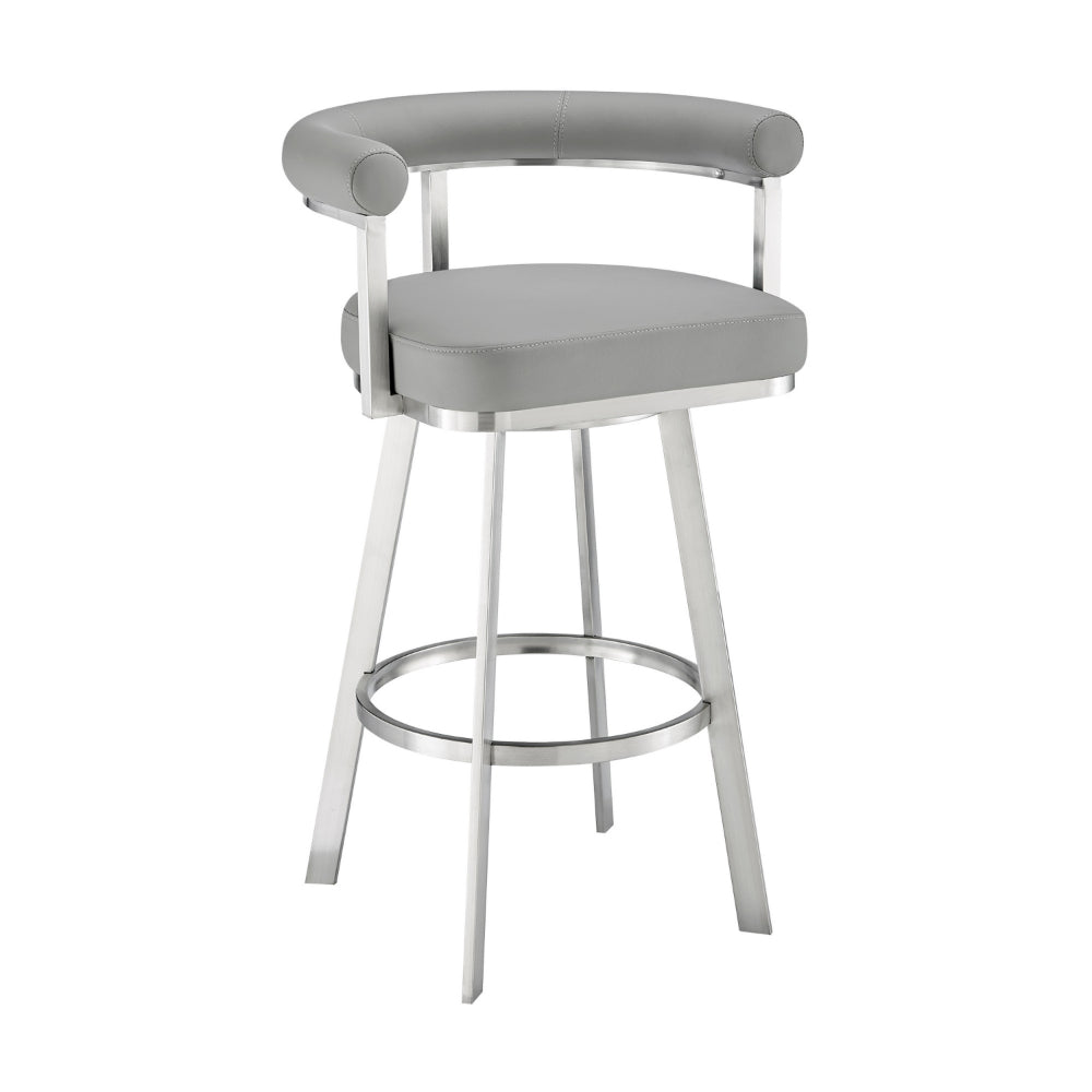 Weni 26 Inch Swivel Counter Stool, Barrel Open Back, Light Gray, Chrome - BM313659