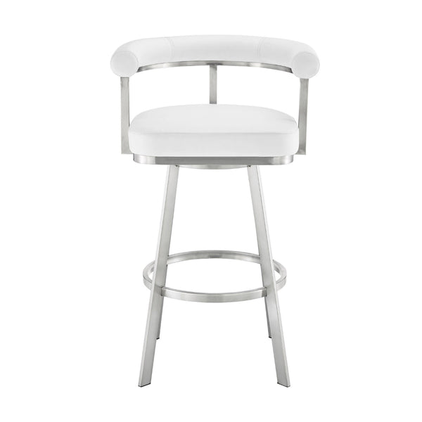 Weni 26 Inch Swivel Counter Stool Chair, Barrel Open Back, White, Steel - BM313660