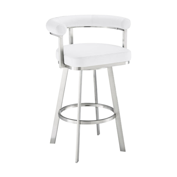 Weni 26 Inch Swivel Counter Stool Chair, Barrel Open Back, White, Steel - BM313660