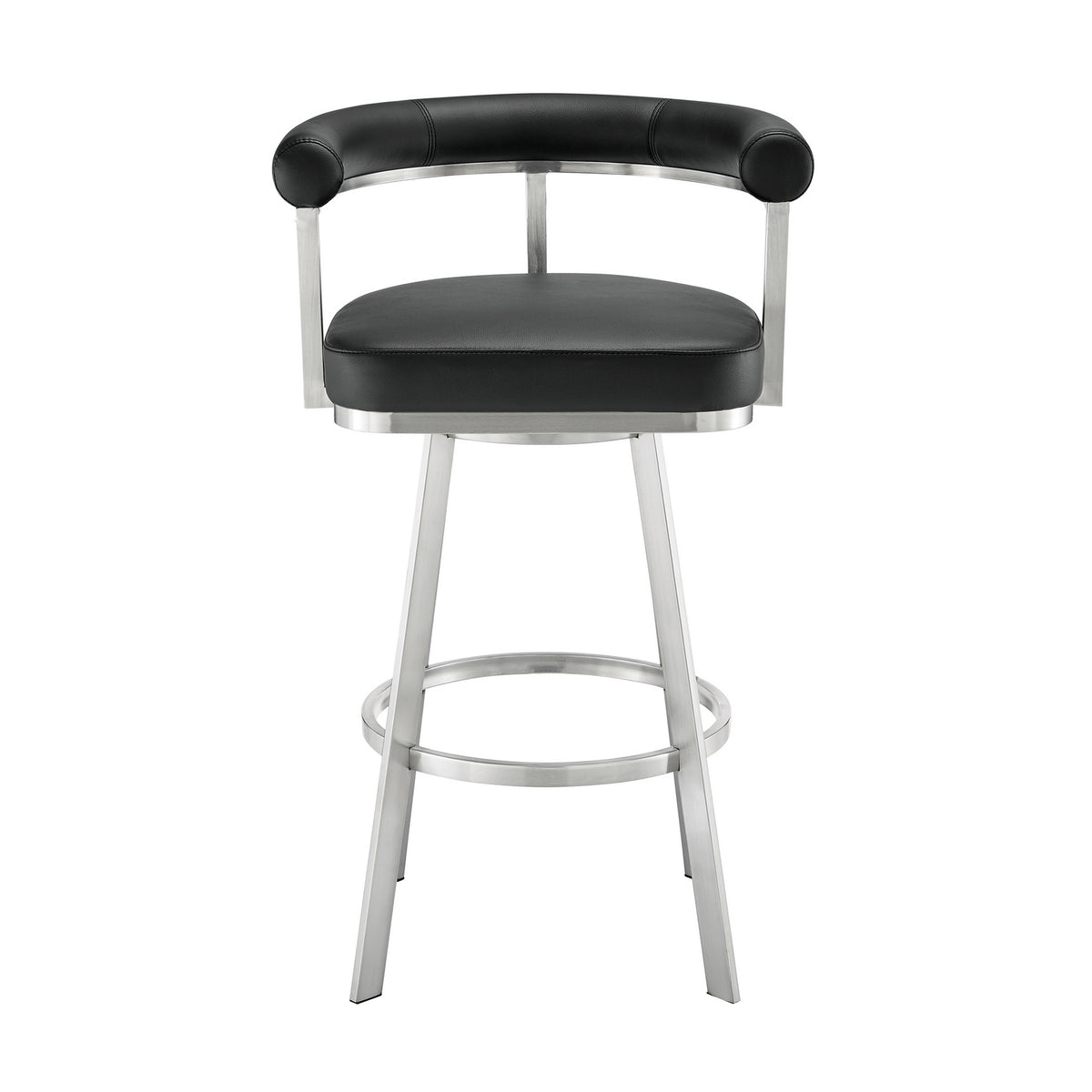 Weni 30 Inch Swivel Barstool Chair, Barrel Open Back, Black, Steel Frame - BM313661