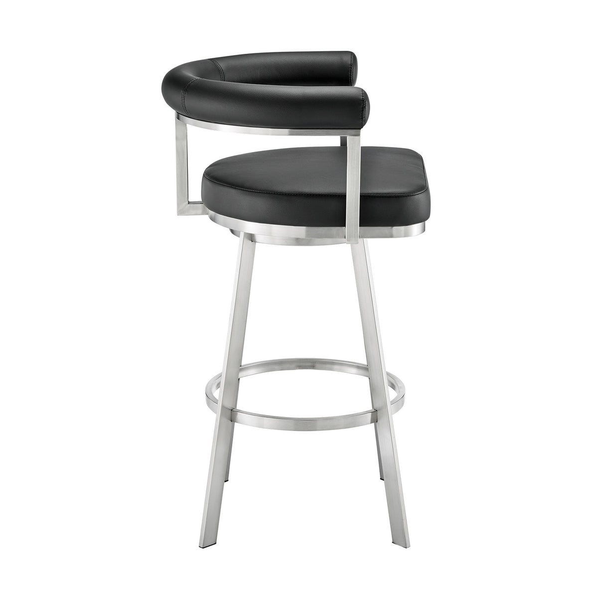 Weni 30 Inch Swivel Barstool Chair, Barrel Open Back, Black, Steel Frame - BM313661