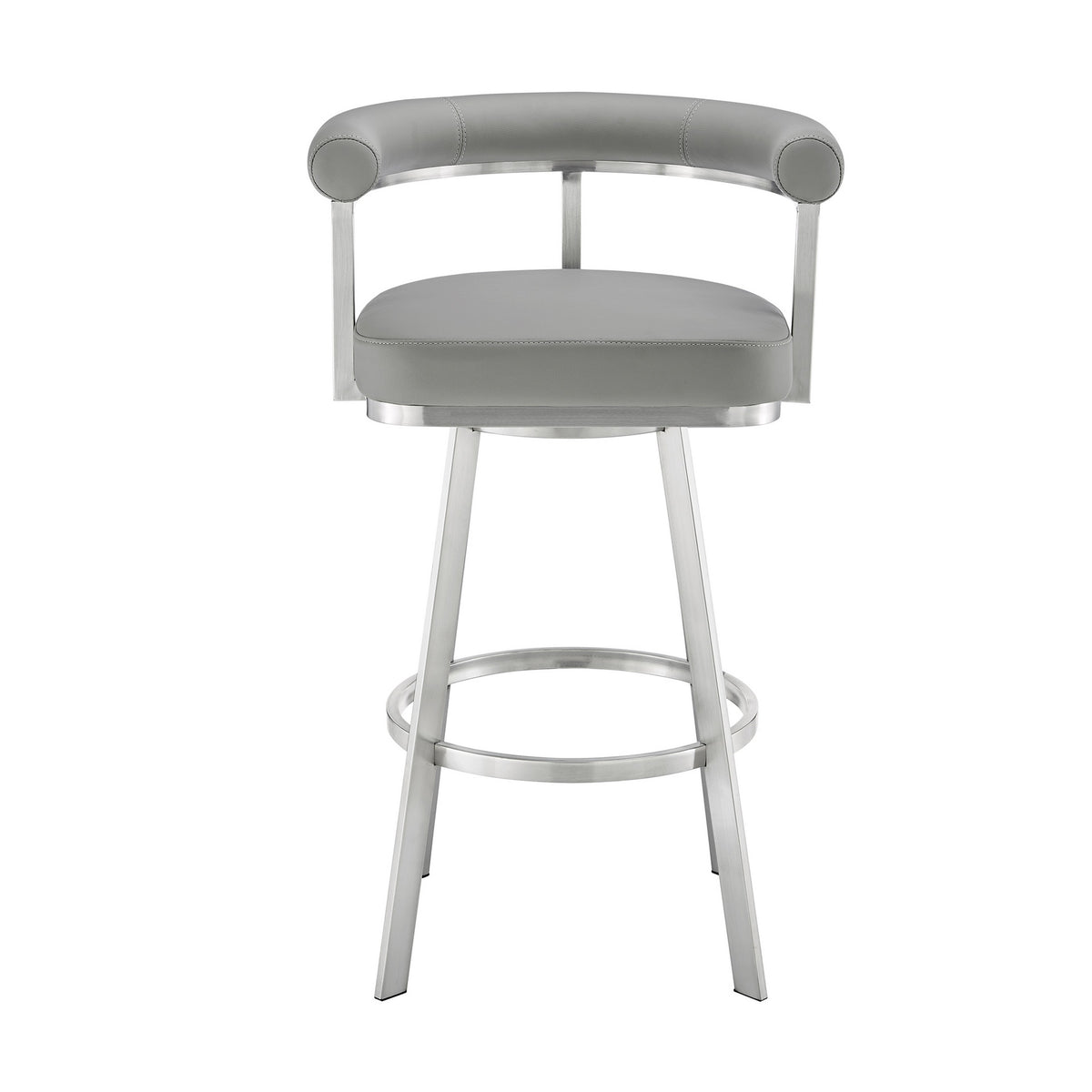 Weni 30 Inch Swivel Barstool Chair, Barrel Open Back, Light Gray, Steel - BM313662