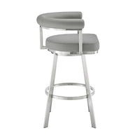 Weni 30 Inch Swivel Barstool Chair, Barrel Open Back, Light Gray, Steel - BM313662