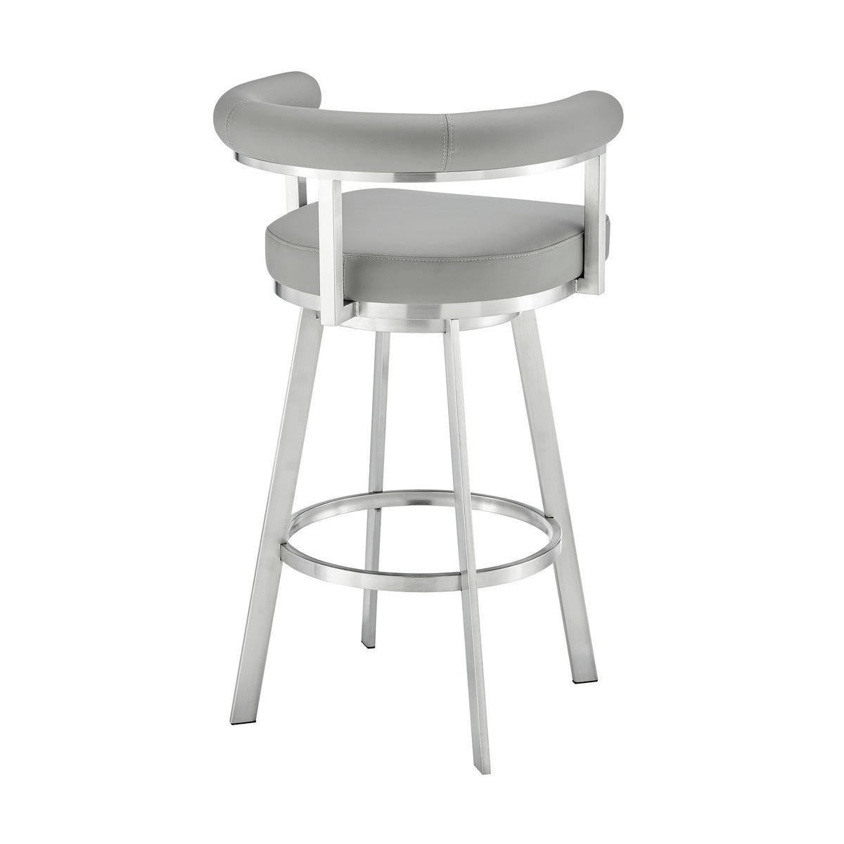 Weni 30 Inch Swivel Barstool Chair, Barrel Open Back, Light Gray, Steel - BM313662