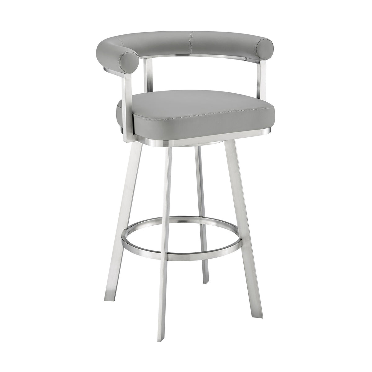 Weni 30 Inch Swivel Barstool Chair, Barrel Open Back, Light Gray, Steel - BM313662