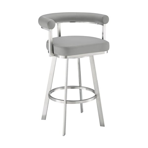 Weni 30 Inch Swivel Barstool Chair, Barrel Open Back, Light Gray, Steel - BM313662