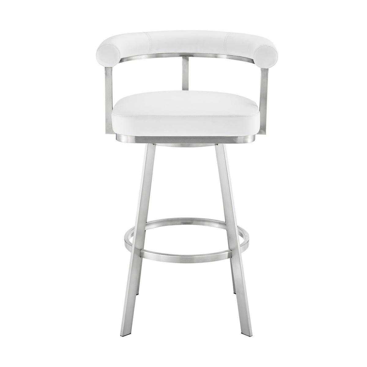 Weni 30 Inch Swivel Barstool Chair, Barrel Open Back, White, Steel Frame - BM313663