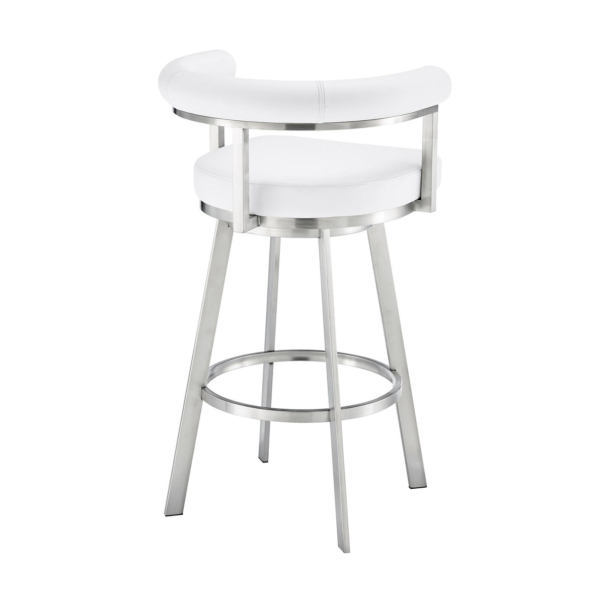 Weni 30 Inch Swivel Barstool Chair, Barrel Open Back, White, Steel Frame - BM313663