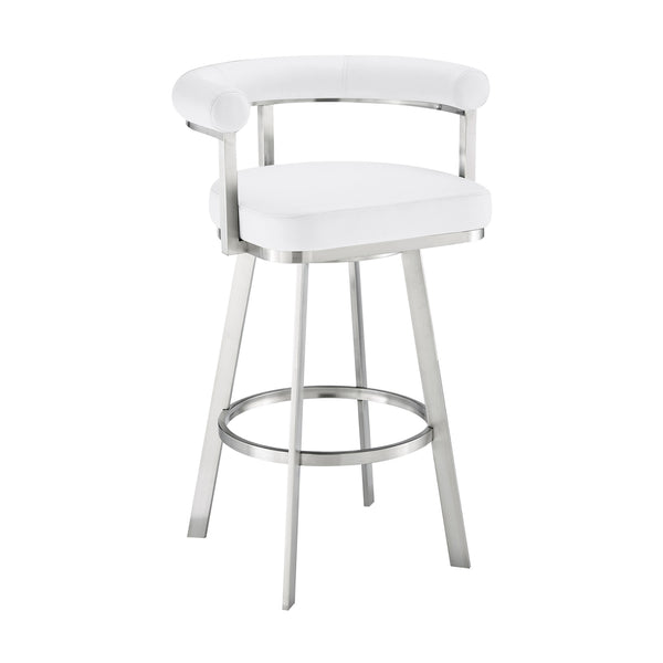 Weni 30 Inch Swivel Barstool Chair, Barrel Open Back, White, Steel Frame - BM313663