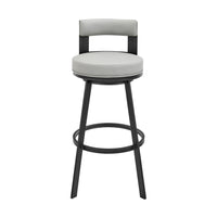 Ami 26 Inch Swivel Counter Stool Chair, Gray Faux Leather, Black Metal - BM313664