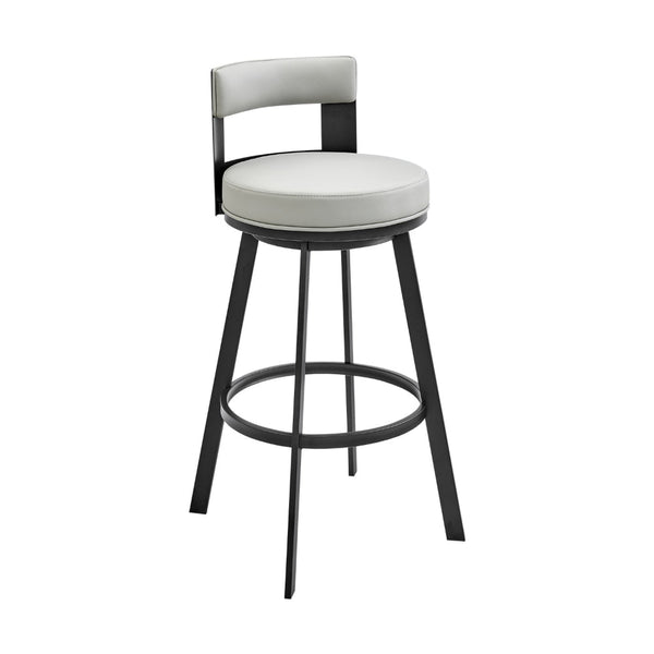 Ami 26 Inch Swivel Counter Stool Chair, Gray Faux Leather, Black Metal - BM313664