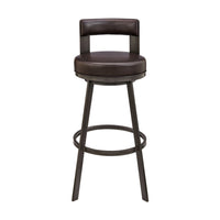 Ami 26 Inch Swivel Counter Stool Chair, Curved Open Back Brown Faux Leather - BM313665