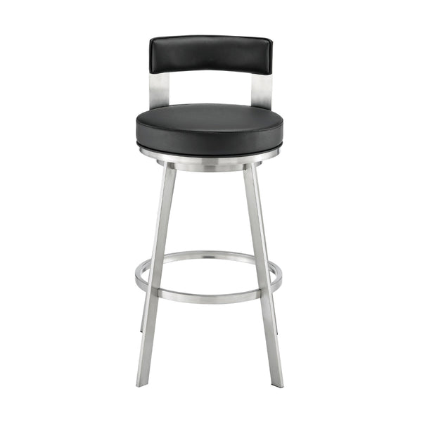 Ami 26 Inch Swivel Counter Stool Chair, Black Faux Leather, Stainless Steel - BM313666