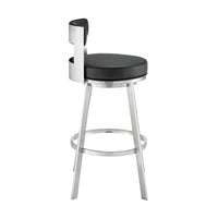 Ami 26 Inch Swivel Counter Stool Chair, Black Faux Leather, Stainless Steel - BM313666