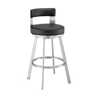 Ami 26 Inch Swivel Counter Stool Chair, Black Faux Leather, Stainless Steel - BM313666