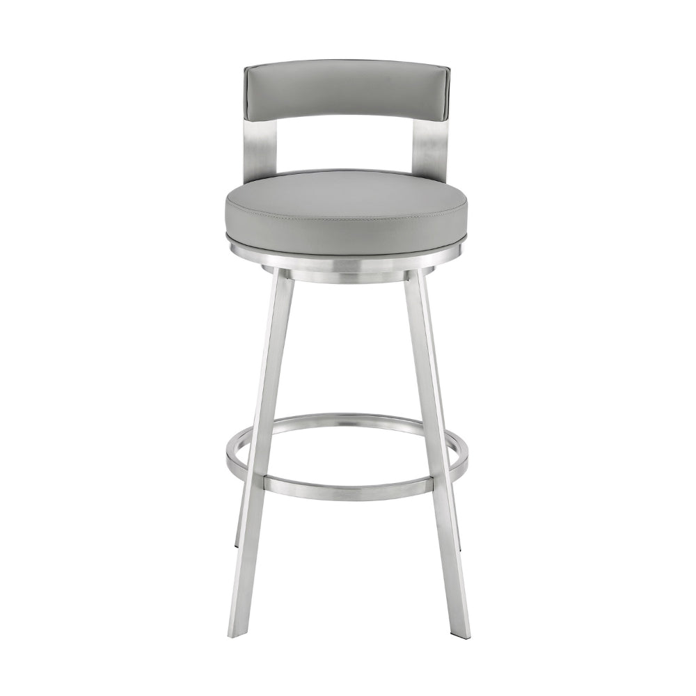 Ami 26 Inch Swivel Counter Stool Chair, Light Gray Faux Leather, Steel - BM313667