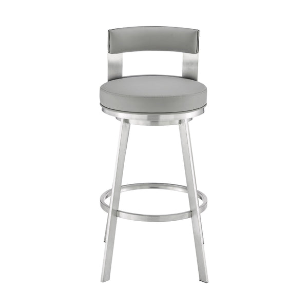 Ami 26 Inch Swivel Counter Stool Chair, Light Gray Faux Leather, Steel - BM313667